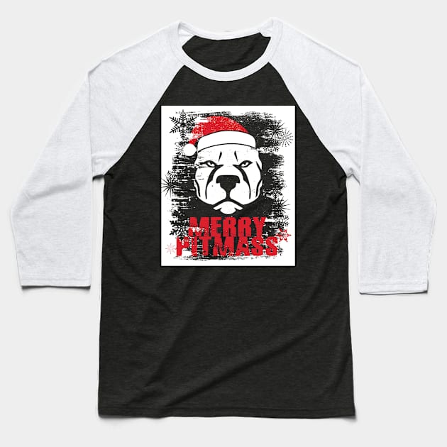 'Merry Pitmas' Funny Christmas Pitbull Baseball T-Shirt by ourwackyhome